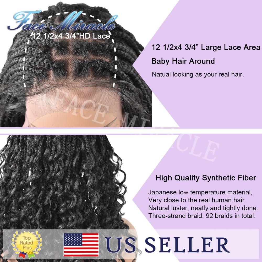 18.5″ Curly Ends Box Braided Wig Lace Front Women Braids Wigs Micro Twist Wig