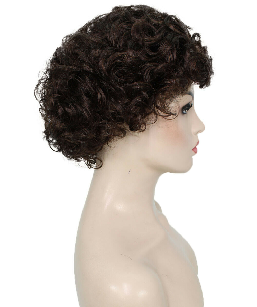 Monroe – Curly Kanekalon Synthetic Fiber Full Wig, 4 – 4.5 in, Chestnut Brown