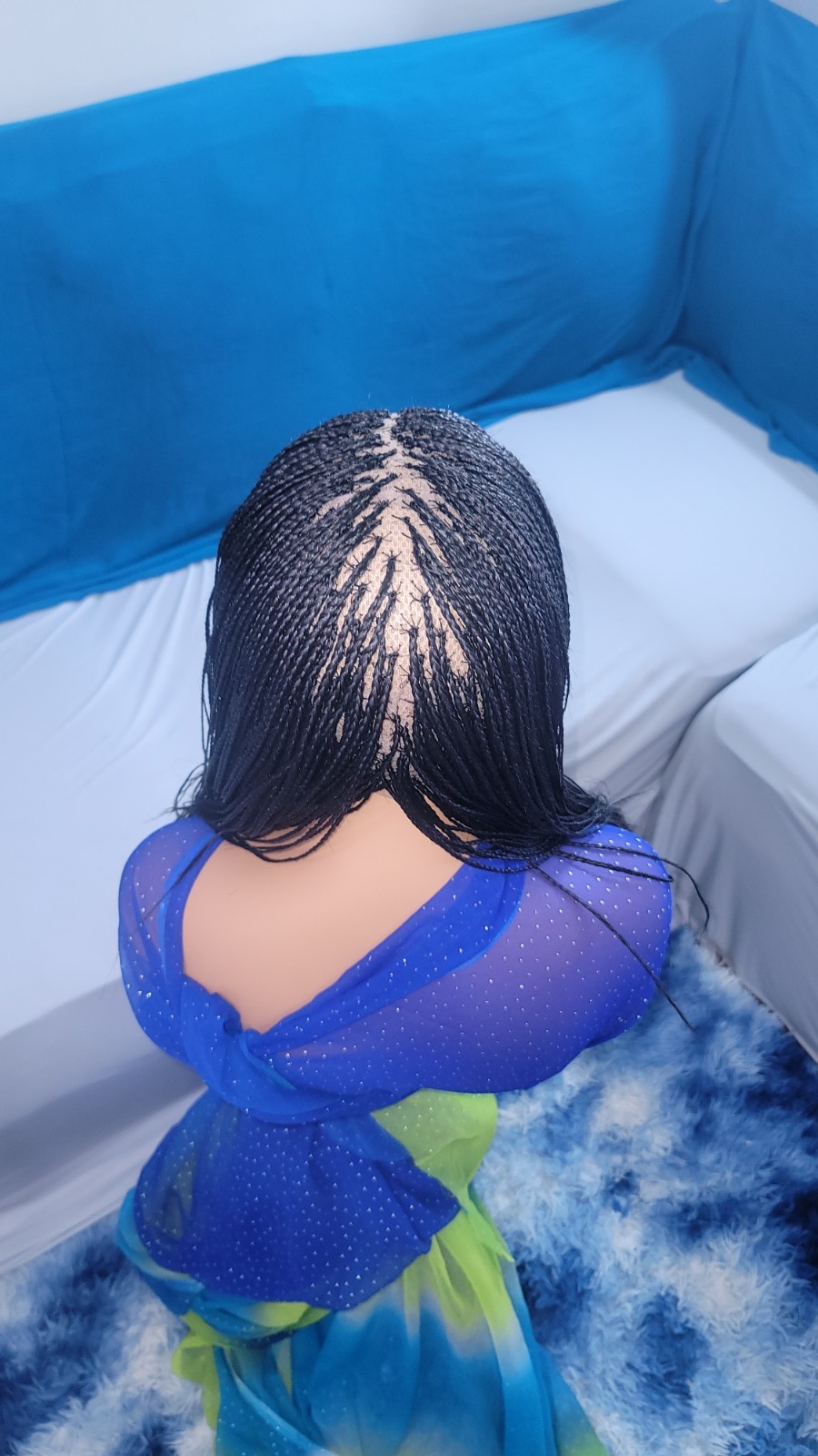 Braided Wig Full Lace Glueless 16″ Micro Boho Braids Jet Black #1 Short Handmade