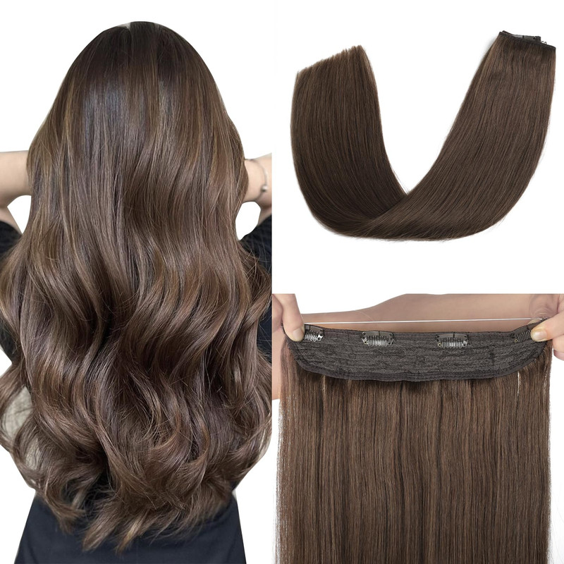 Xdhair Wire Hair Extensions 70G 14 Inch Hairpiece Medium Dark Brown Real Human