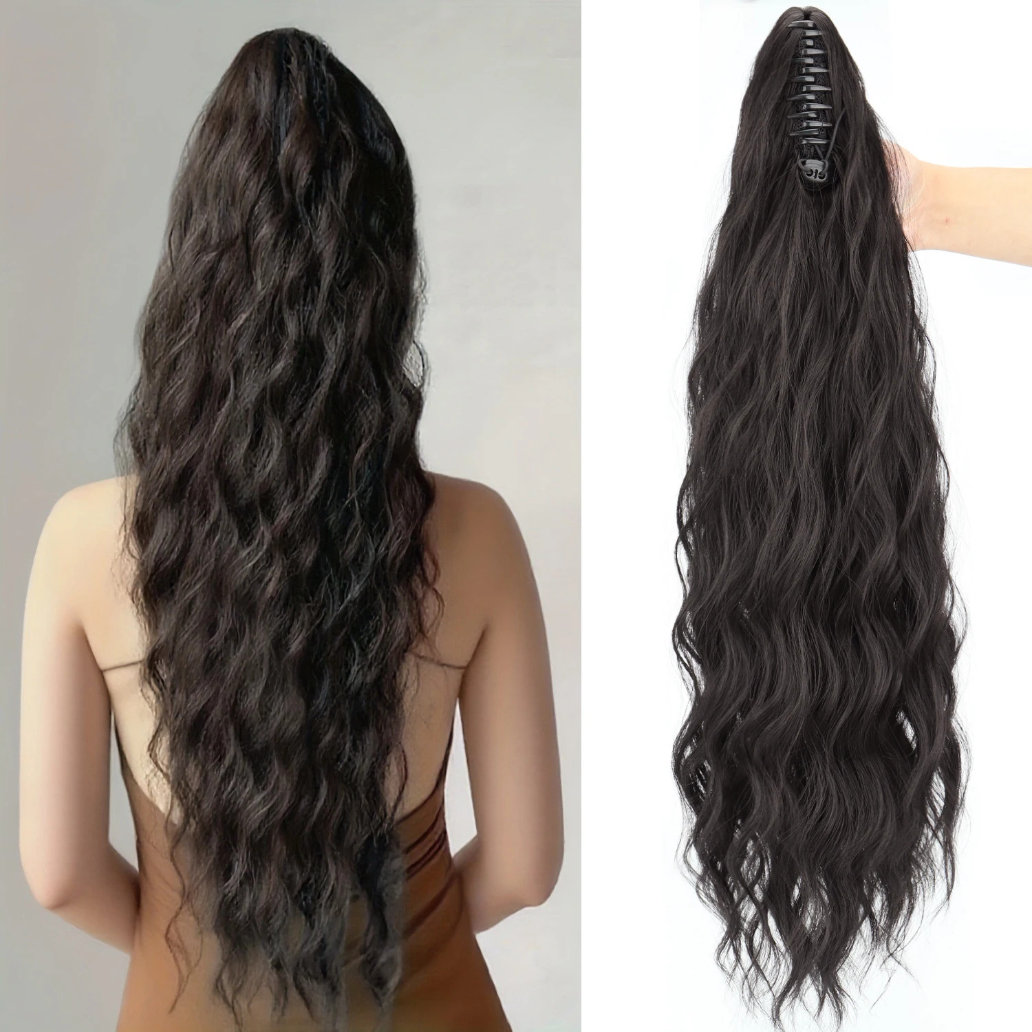Heat Resistant Fiber Fluffy Messy Water Wave Claw Clip Ponytail Hair Extensions