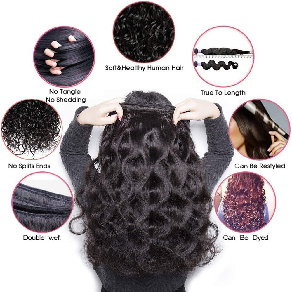 9A Human Hair Bundles Remy Virgin Hair Extensions Straight Body Wave Water Curly