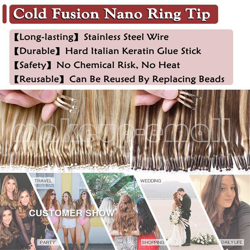 100G Thick Nano Ring Nano Loop Beads Real Remy Human Hair Extensions Highlight