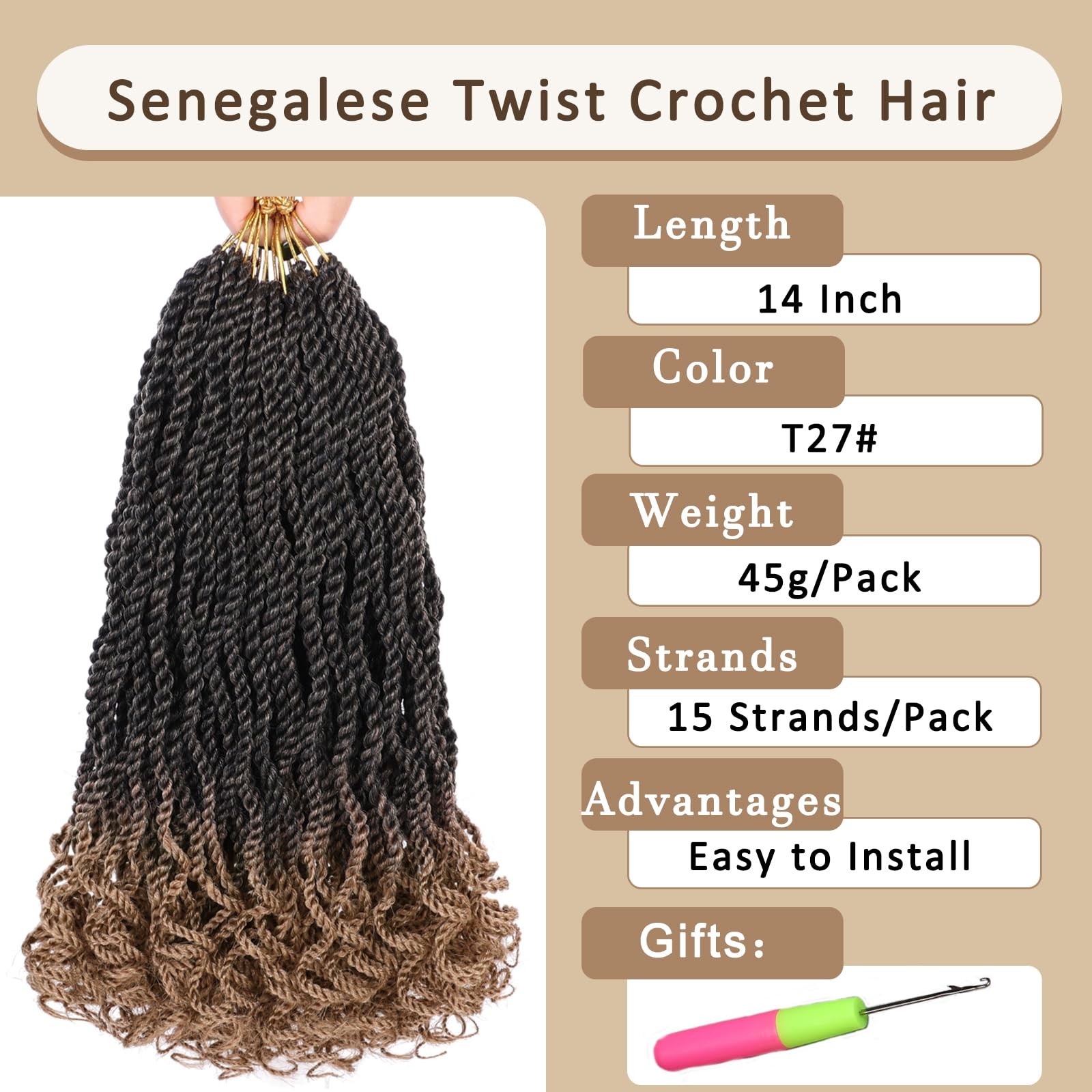 Kachanaa 8 Pack Wavy Senegalese Twist Crochet Hair For Black Women 14 Inch