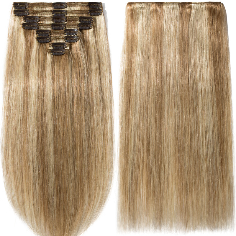 US Highlight THICK Double Weft Clip In Real Human Remy Hair Extensions Full Head