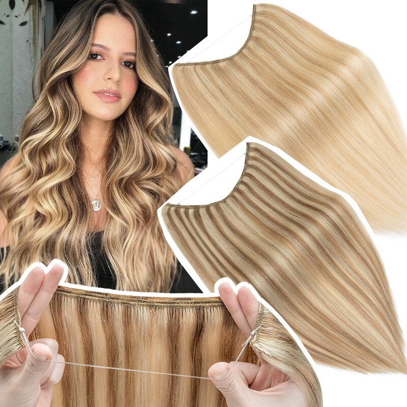 Real Remy Wire Clip in Human Hair Extensions One Piece Headband Hidden Ring US