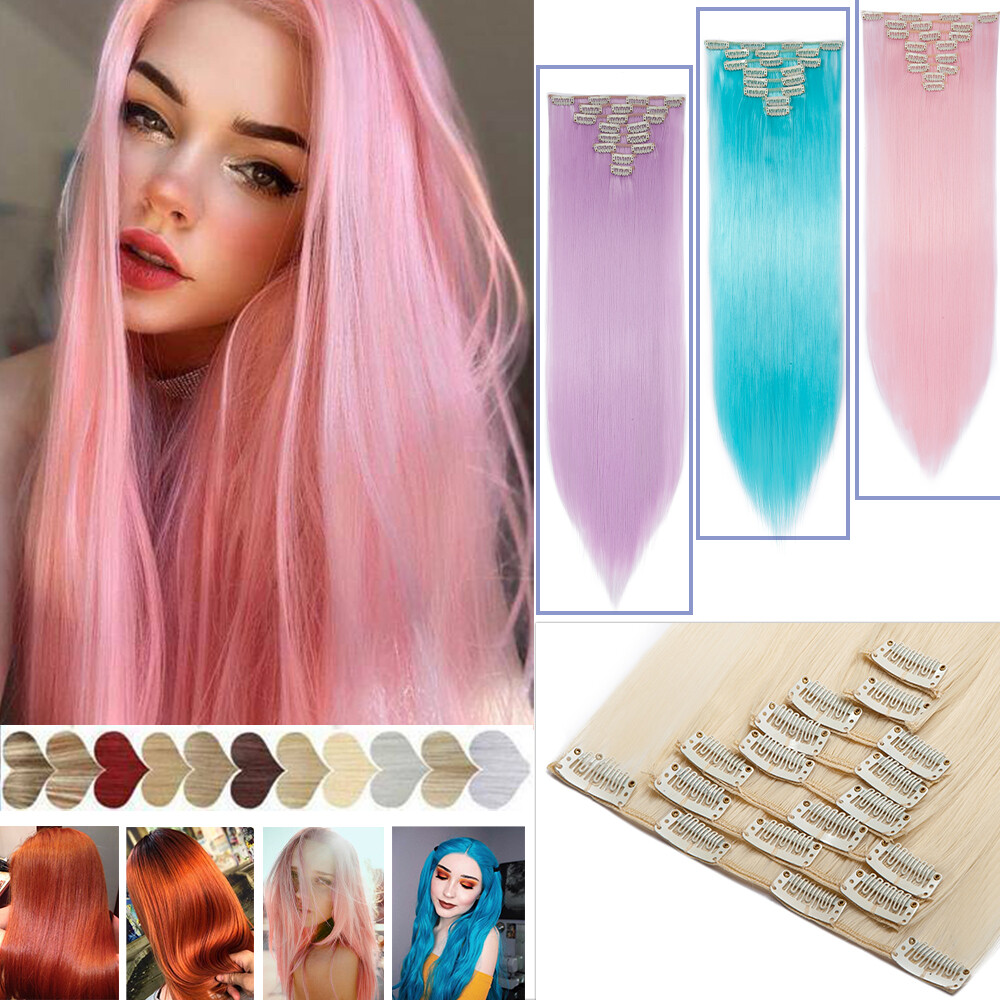 8 Pieces Hair Full Head Natural Clip in Hair Extensions Straight Curly For Woman