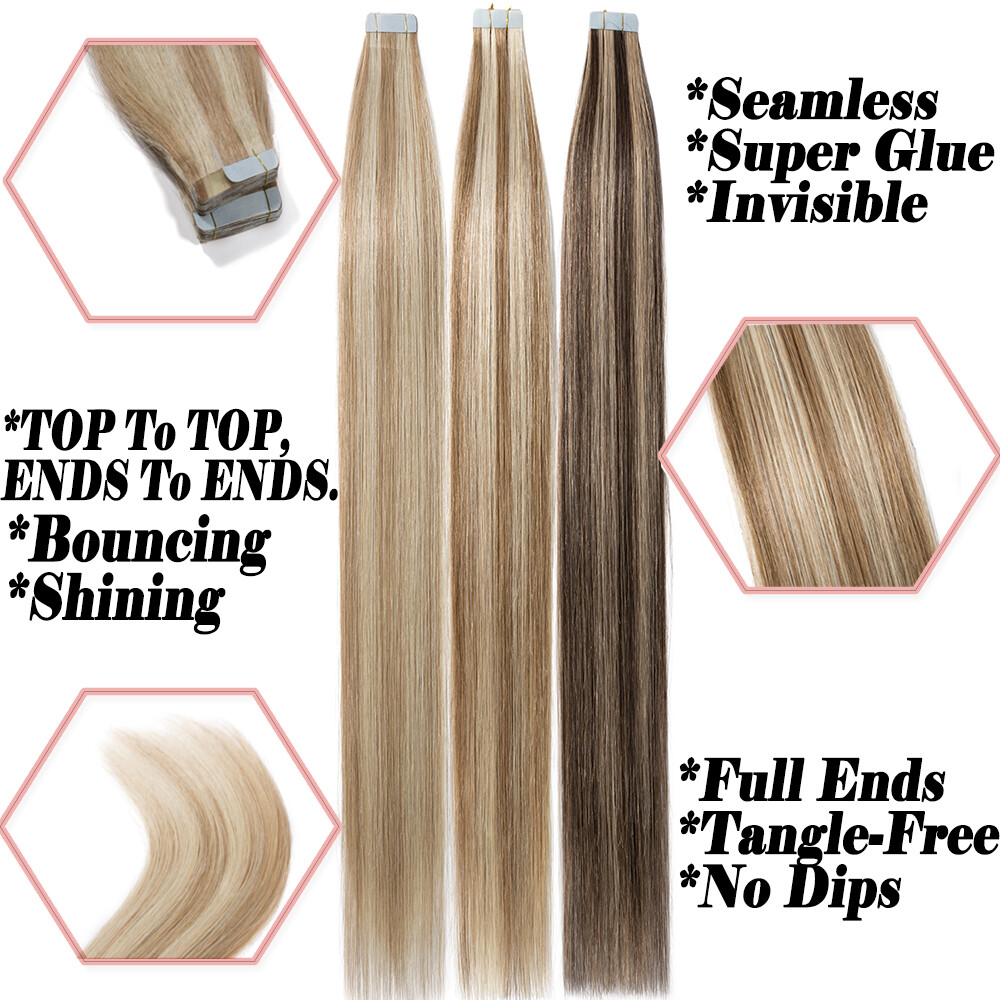 CLEARANCE Tape In 100% Remy Human Hair Extensions Body Wave Skin Weft Highlight