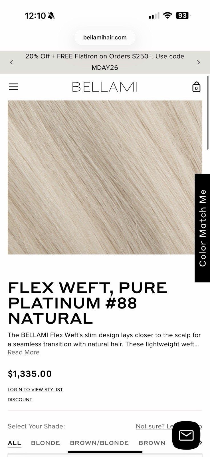 BELLAMI Flex Weft Hair Extension Platinum #88 24in 175g 772053