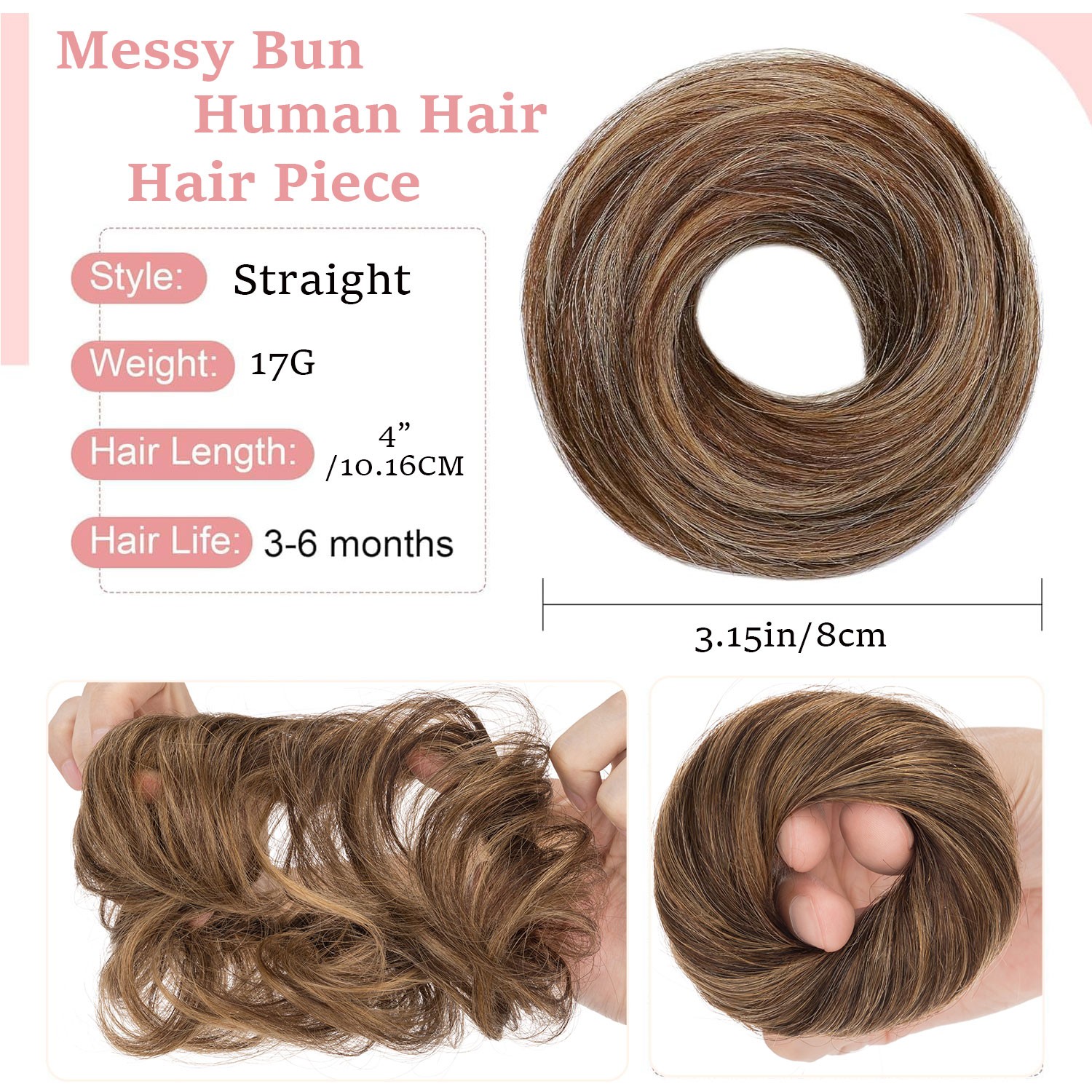 USA Messy Bun Remy Real Human Hair Piece Wrap on Scrunchie Updo Hair Extensions