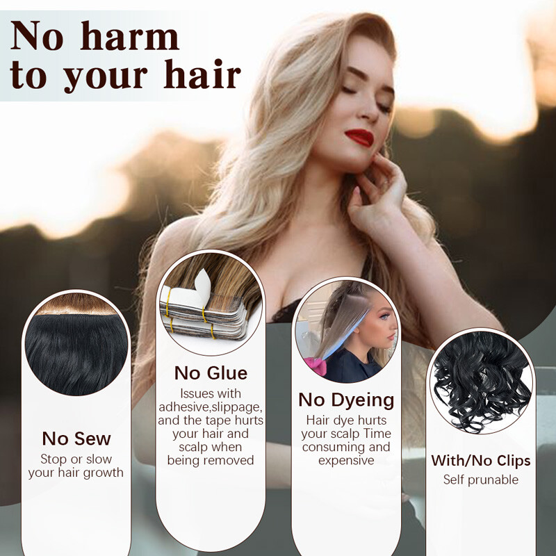 US Balayage Real Natural Long Wavy Wire Hair Extensions for Women 3/4 Full Head