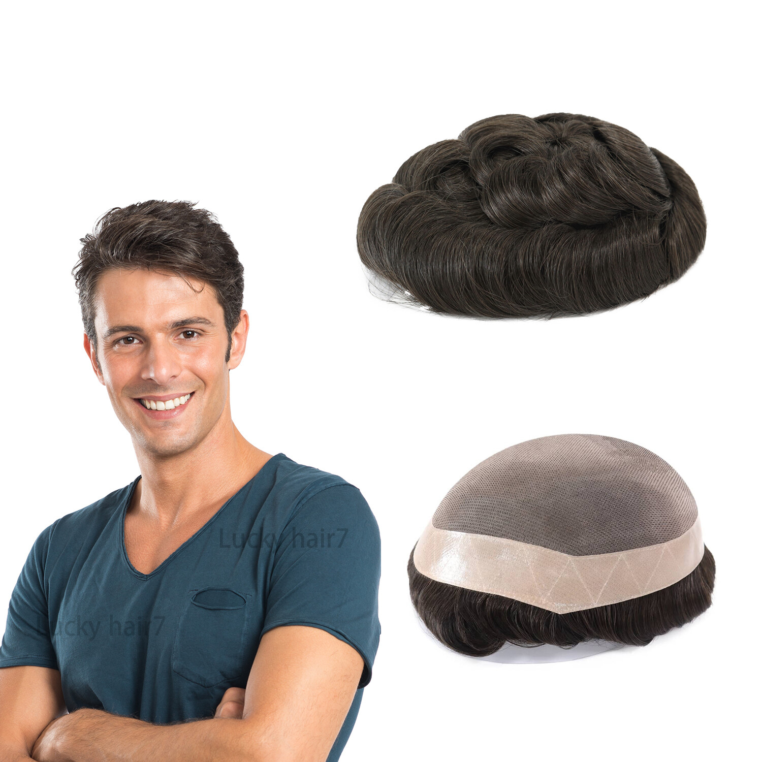Mens Toupee Hair Pieces Mono PU Medium 130% Soft Hair Replecement System Toupees