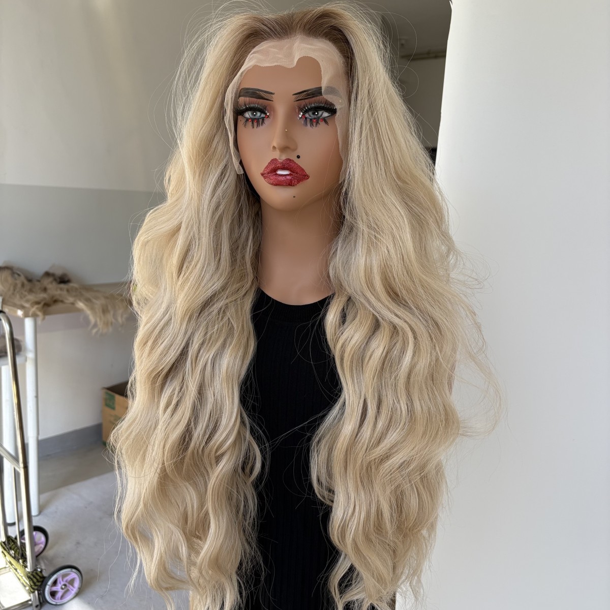 Ombre Blonde Heat Resistant Synthetic Hair Long Wavy Lace Front Wig
