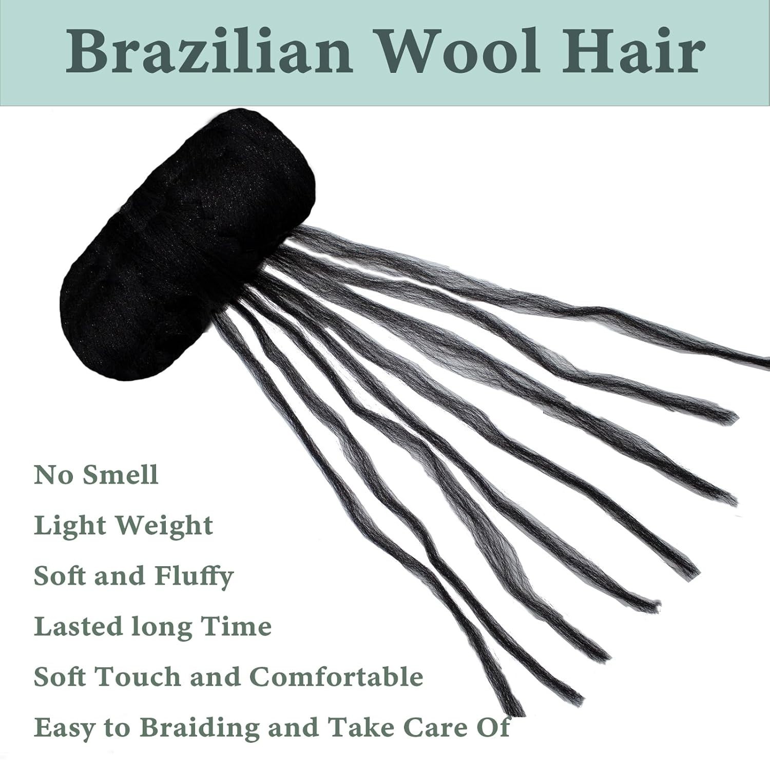 2 Roll Natural Black Brazilian Wool Hair Yarn for Jumbo Braids 2Roll, 1B