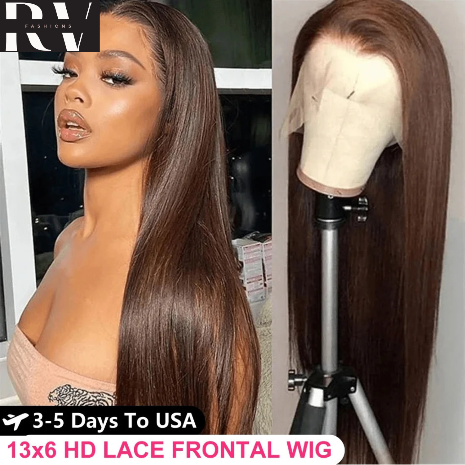 Chocolate Brown 13×6 Full Lace Frontal Wig 100% Human Hair 30Inch Brown Straight