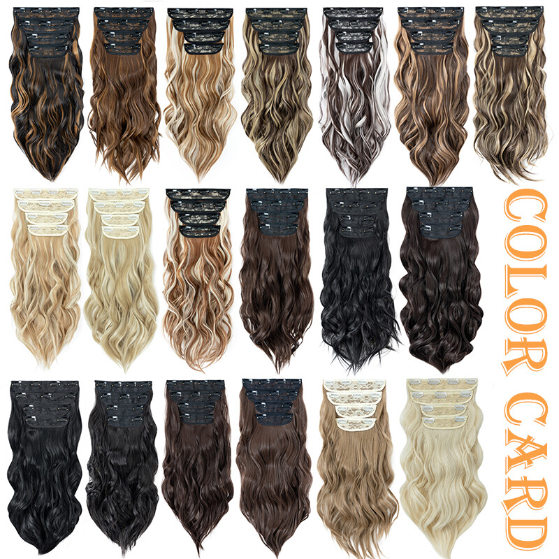100% 4PCS Full Head Clip in Long Wavy Hair Extensions Thick Hair Piece as human