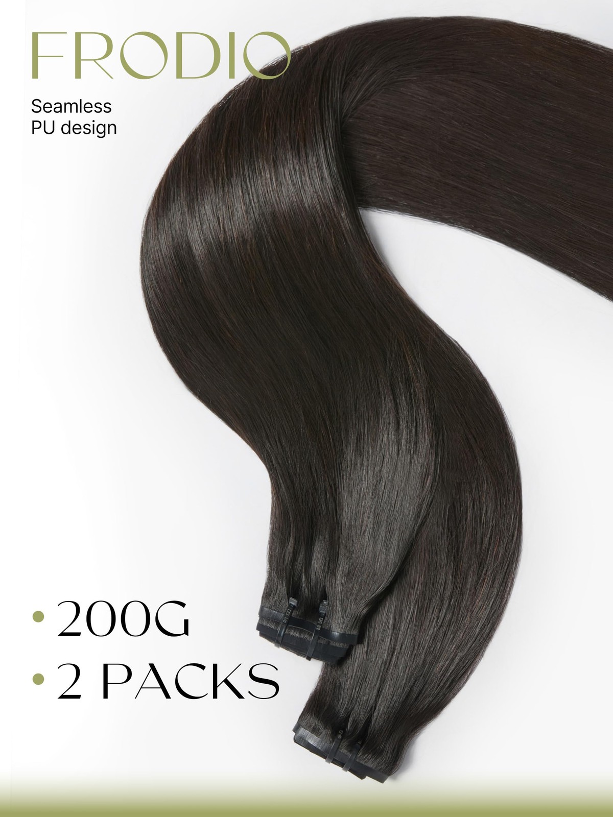 Frodio Clip Ins Hair Extensions Black 2 Pack 200G Remy Real Human Hair Pu
