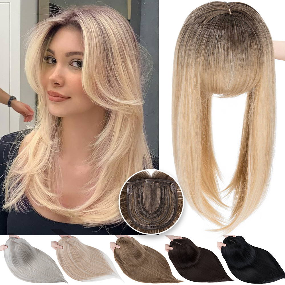 Blonde Free Part Lace Base Clip in AS Human Hair Women Topper Toupee Hairpiece