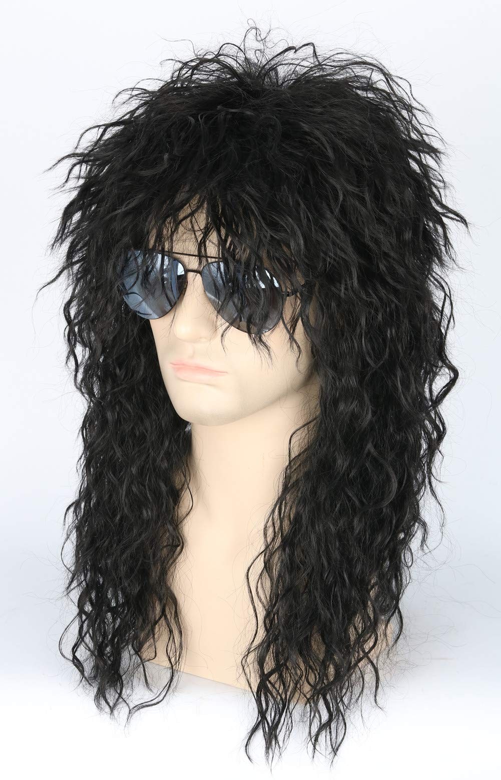 80s Black Mullet Wig Punk Rock Heavy Metal Costume Hair Men Cosplay