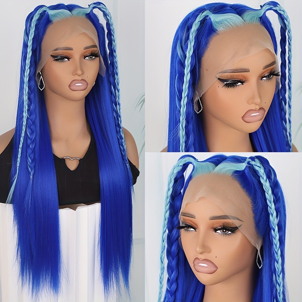 Lace Front Wigs Synthetic Highlights Long Straight Hair Skunk Stripe Women Party