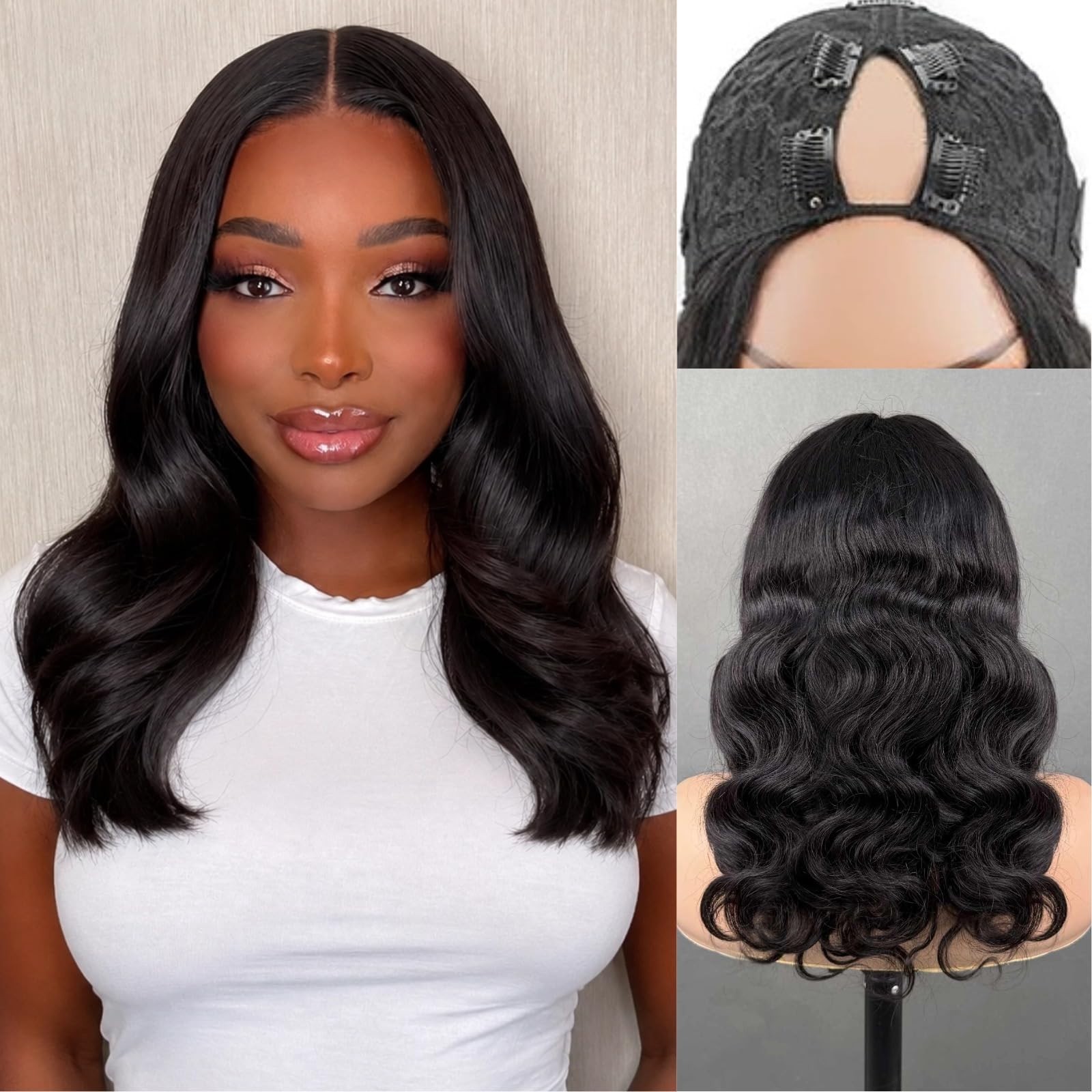 18 Inch Body Wave V Part Wig – 220% Density, Glueless Clip-In Half Wig for Women