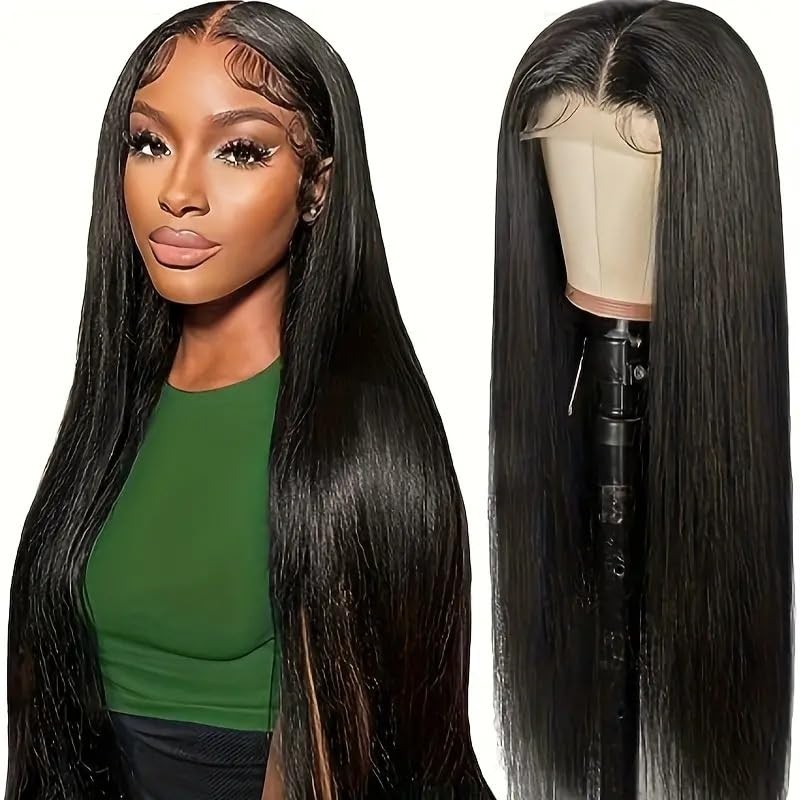 “26 Inch Lace Front Human Hair Wig Straight Brazilian Glueless 180% Density”