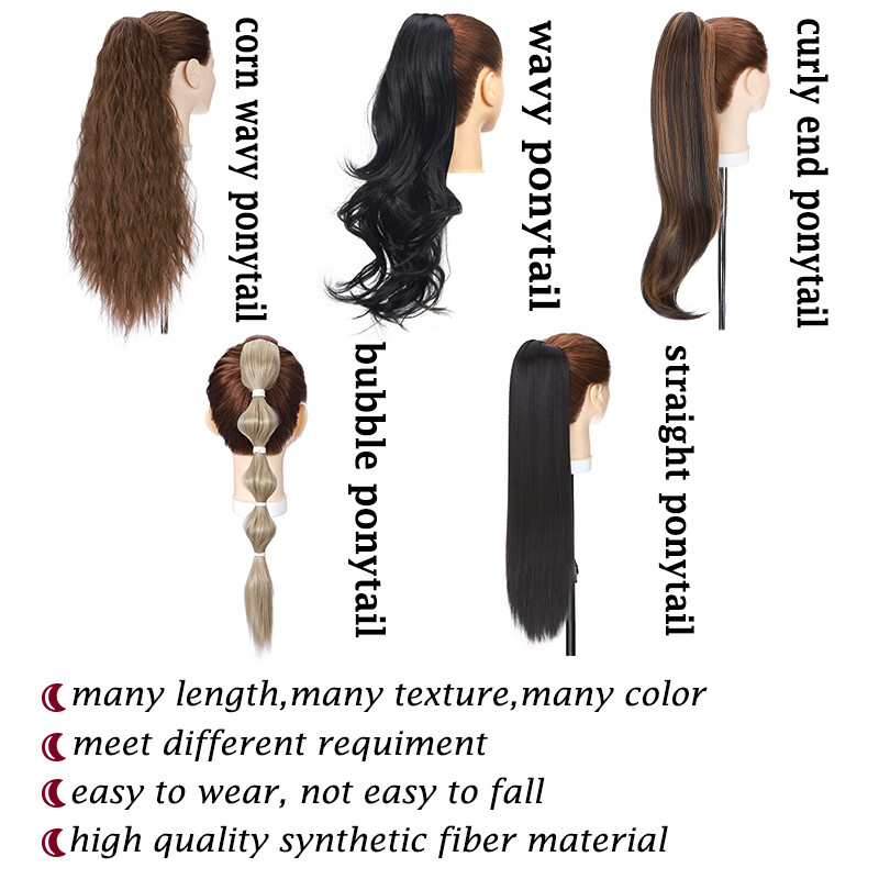 Claw On Clip In Ponytail Hair Extensions Straight Pony Tail Long Black Hairpiece