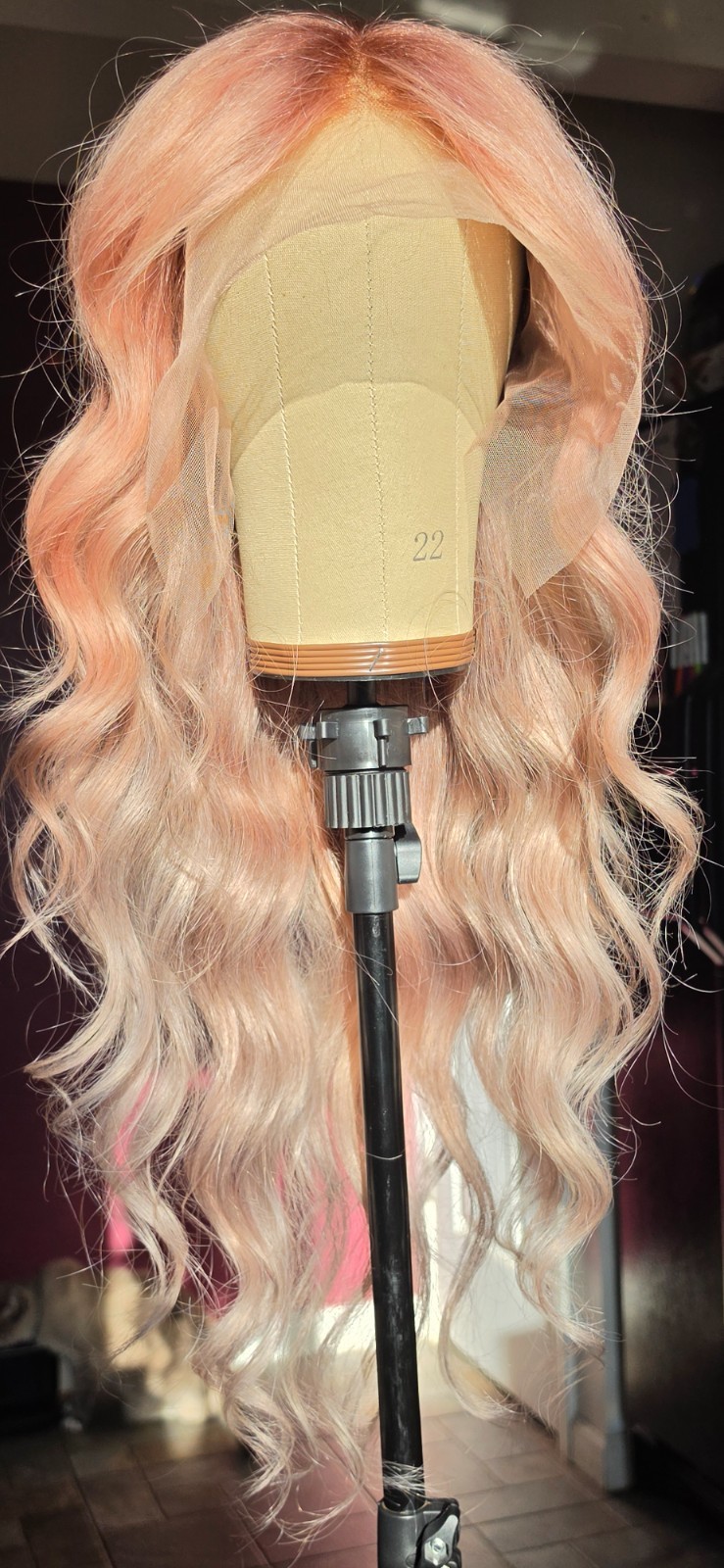 30″ Custom-colored 100% Human Hair Lace Front Wig – Pink Champagne