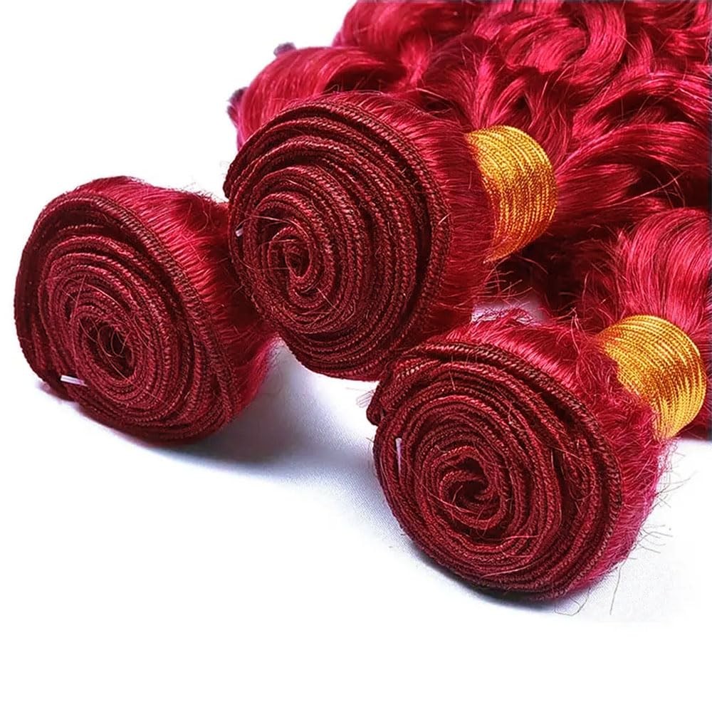 Zevpiul Red Bundles Human Hair Burgundy Deep Wave 3 Bundles 28 30 32 Inch