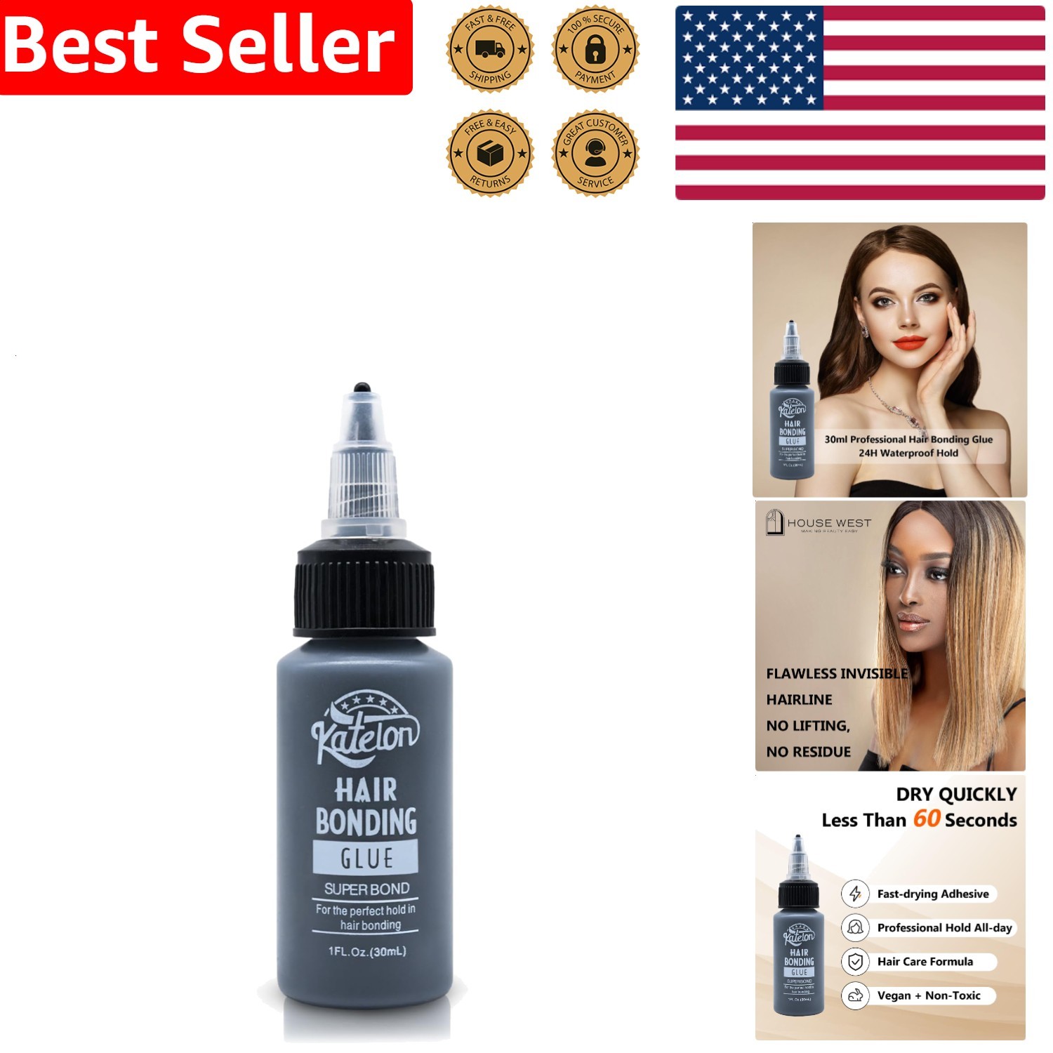 Fast Dry Hair Glue 1oz Quick Weave Bonding Adhesive Waterproof & Gentle Formula