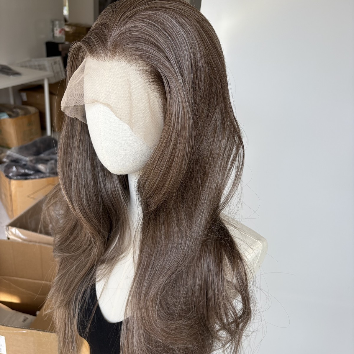 Heat Resistant Hair Brown mix Blonde Long Straight Natural Frontal Lace Wig