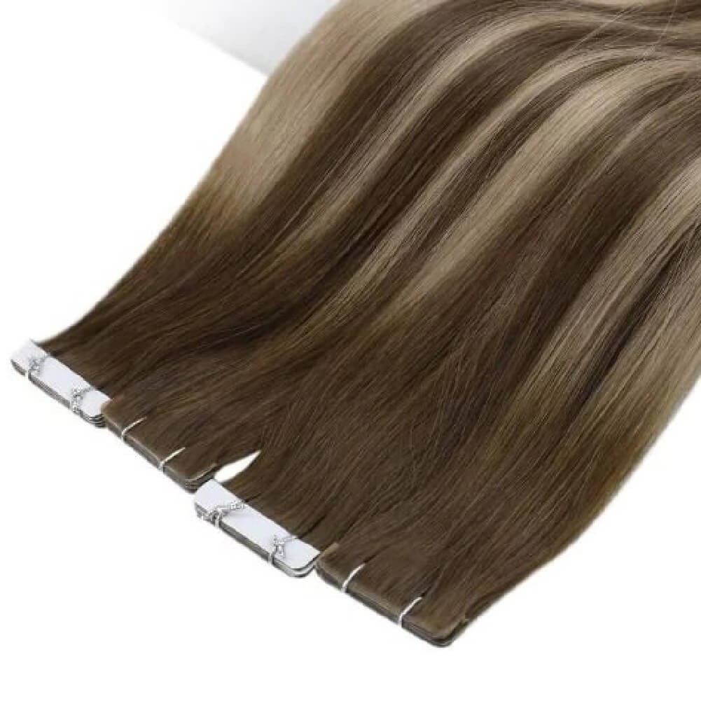 Sunny Hair TAPE-IN 16in Brown/Blonde Straight Human Hair Extensions TP_P4-27 50G