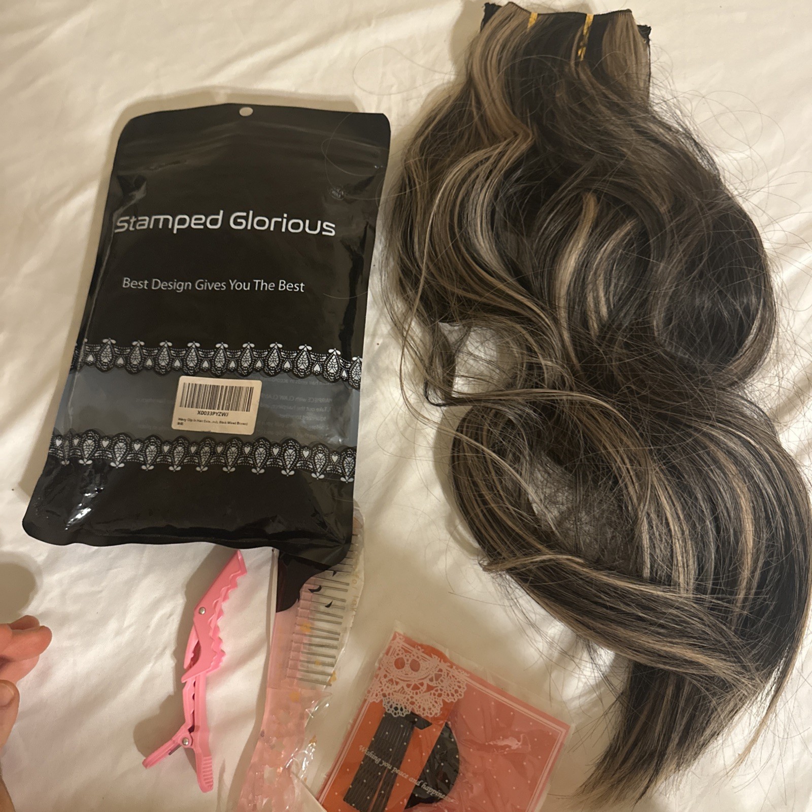 Stamped Glorious Wavy Clip On Human Hair Extensions black and brown