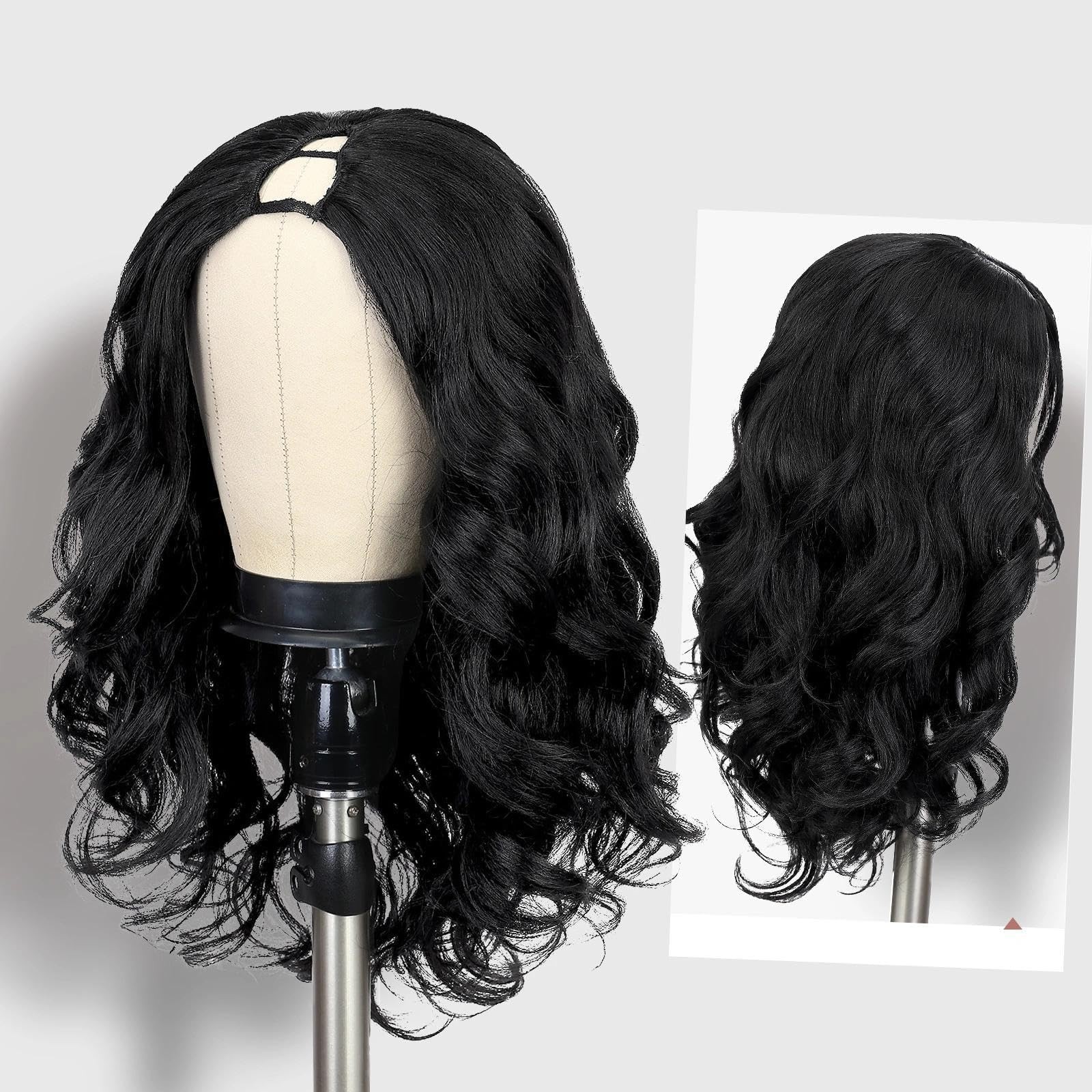 V Part Yaki Curly Wig for Black Women Glueless Wear and Go Synthetic Half Wig…