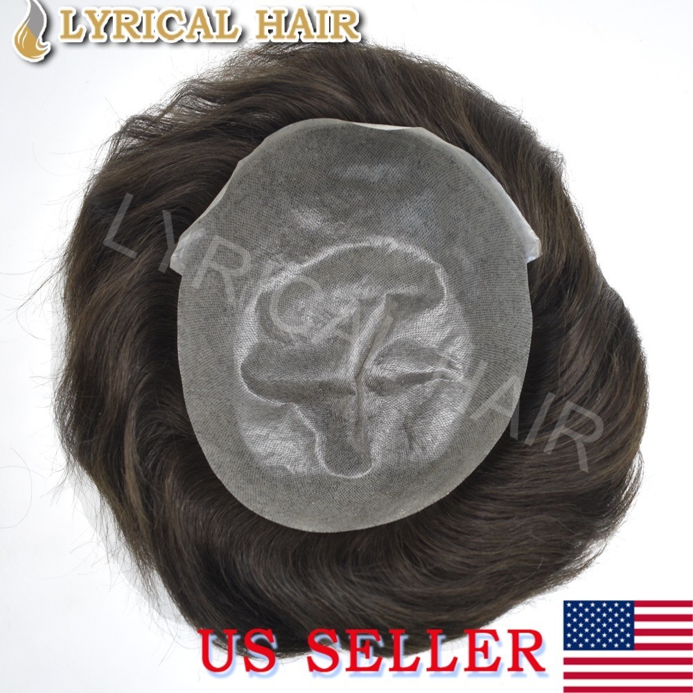 Men’s 0.06mm Thin Skin Toupee Human Hair Replacement System Invisible PU Hairpie