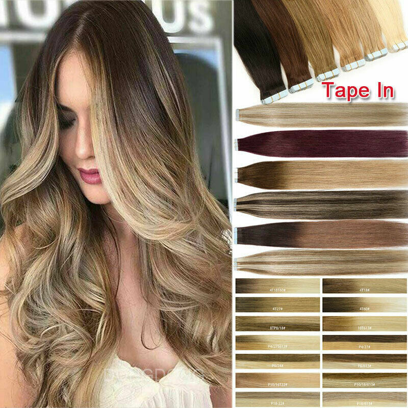 Tape-In Real Human Hair Extensions Seamless Adhesive PU Skin Weft Brazilian Hair