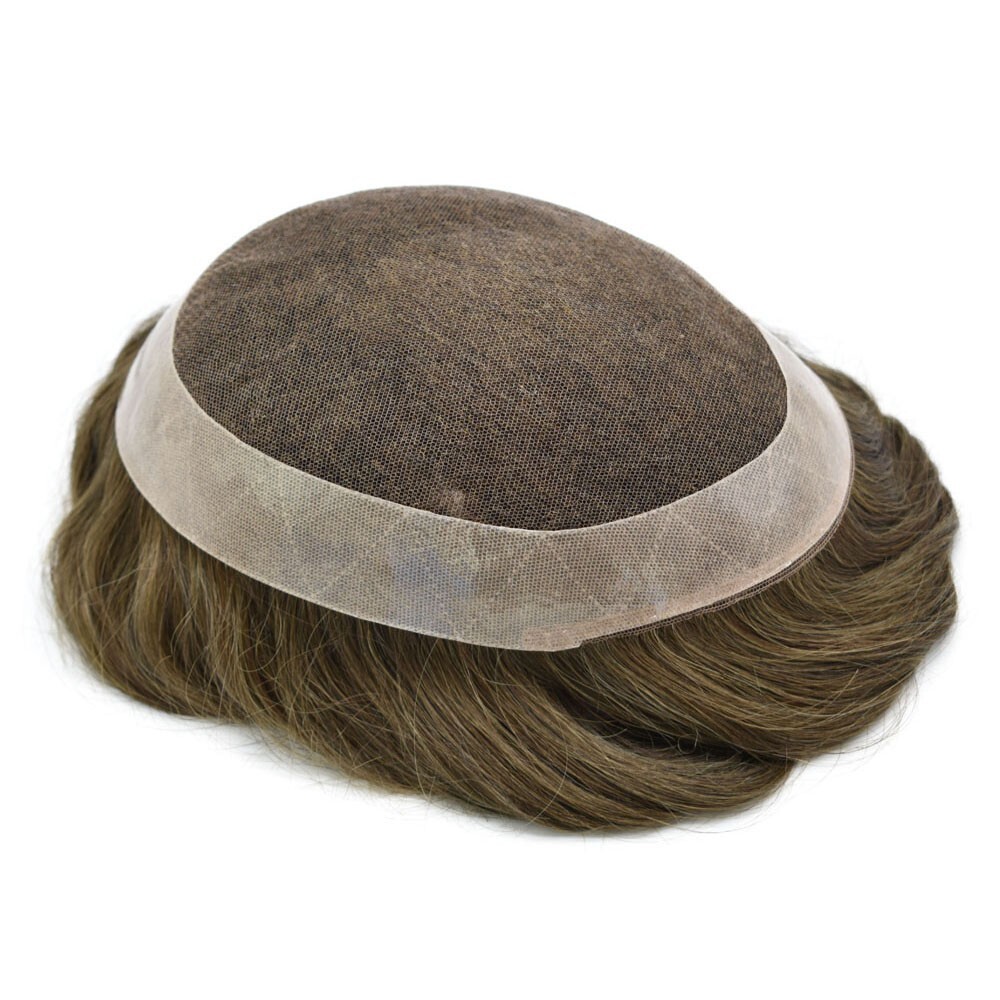 French Lace Mens Toupee Hair System Replacement for Men Poly Pu Around Men Wigs