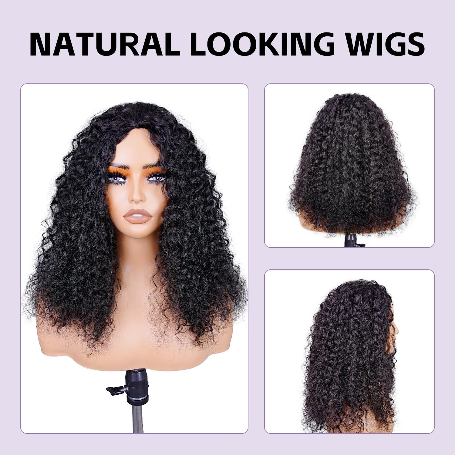 Water Wave Half Wig Human Hair 22″ – 180% Density, Adjustable Drawstring, Gluele