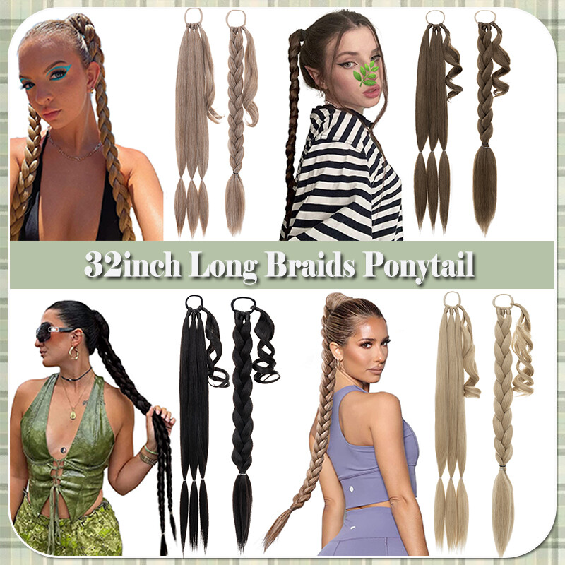 Braid Ponytail Long Wrap on Pony Tail Braids Hair Extension Thick Real AS Human