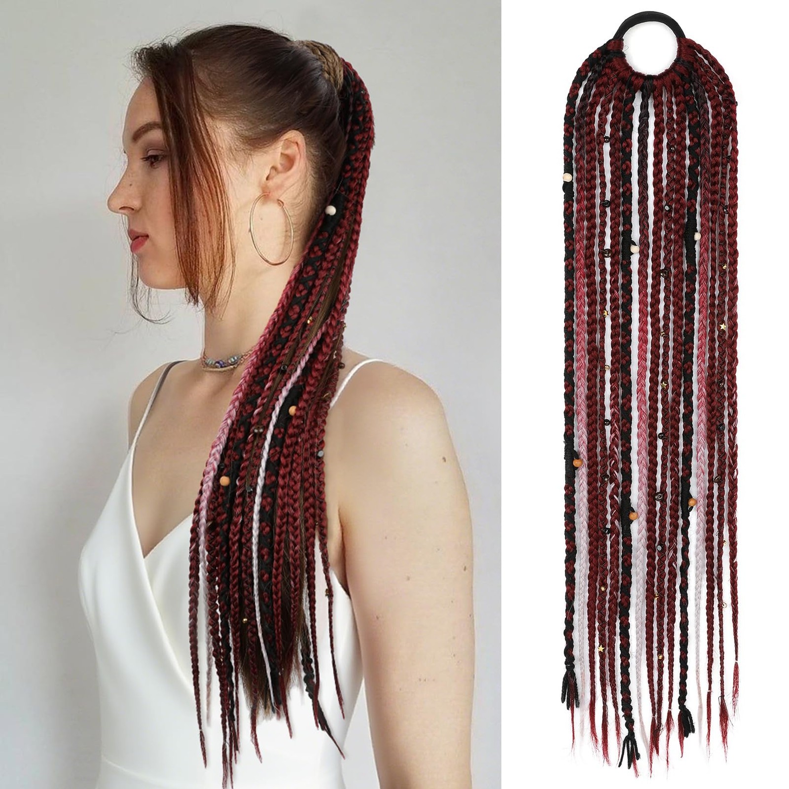 SEIKEA Boho Braided Ponytail Extension with Hair Tie, 24″ Long Viking Dreadlo…