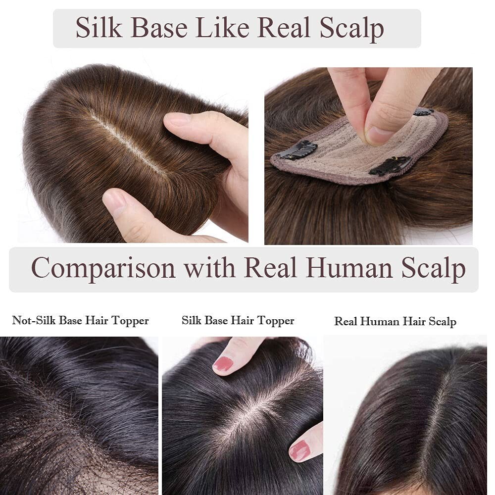 Rich Choices 120% Density Silk Base Top Hairpiece 100% Human#4 Medium Brown 12”