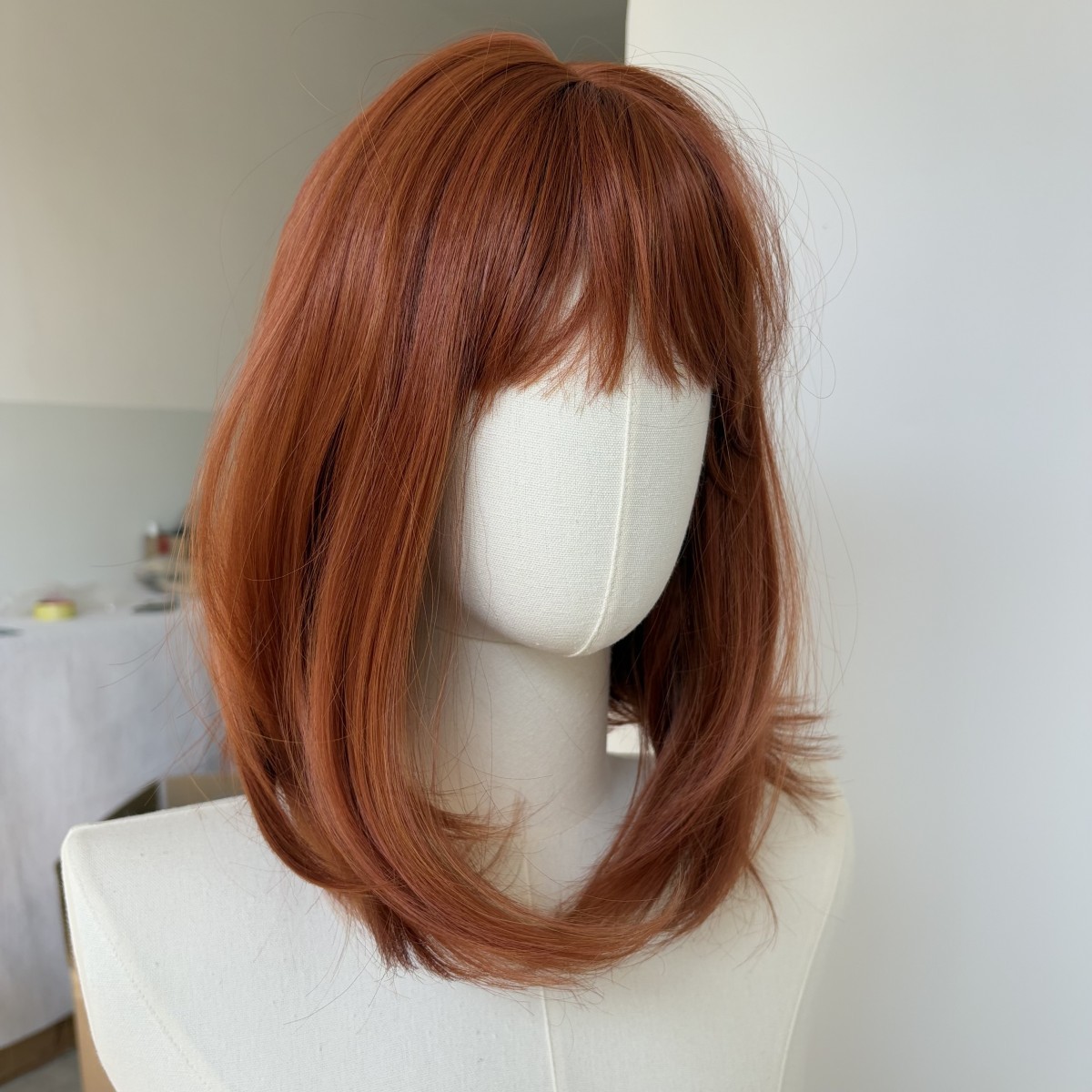 Heat Resistant Synthetic Hair Straight Copper Red Soft Cosplay Wig With Bangs
