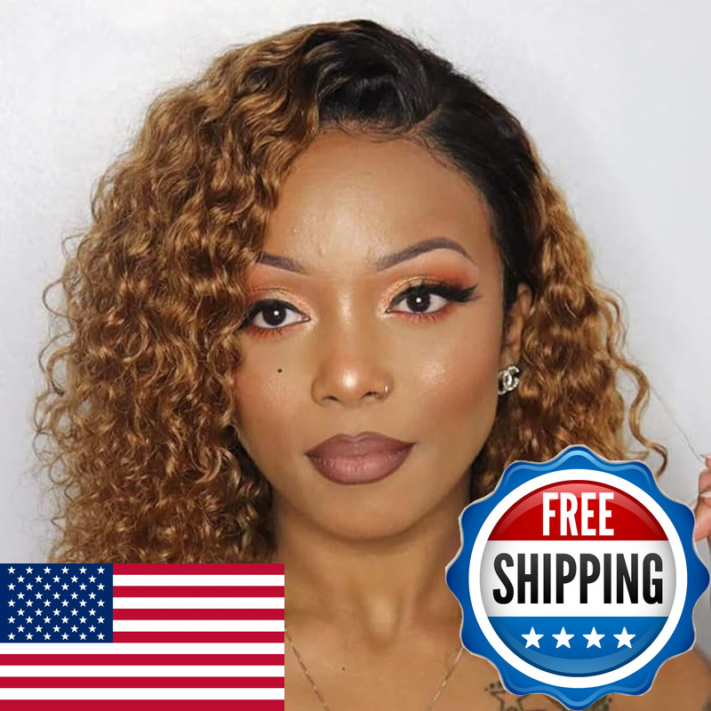 Merhara 180 Density 1B/30 Color Short Curly Bob Glueless Wig Human Hair Full