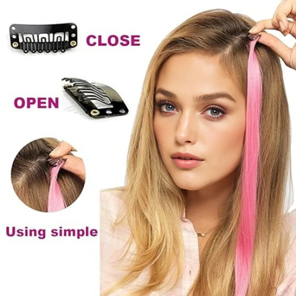 10PCS Colored Clip in Hair Extensions 18 Inches Ombre Straight Synthetic