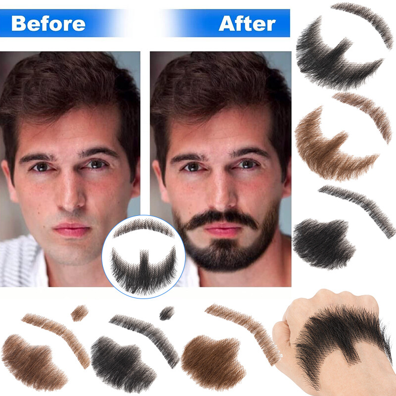Fake Beard Human Hair Realistic Mustache Invisible Facial Hair Goatee Lace Beard