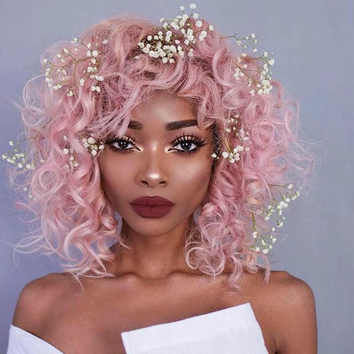 Short Curly Wig with Bangs for Black Women Big Bouncy Fluffy Natural Full Wigs