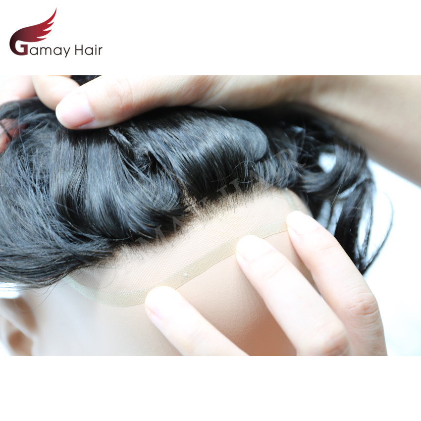 Mens Toupee Hairpiece French Lace Front Hair System Replacement PU Skin Mens Wig
