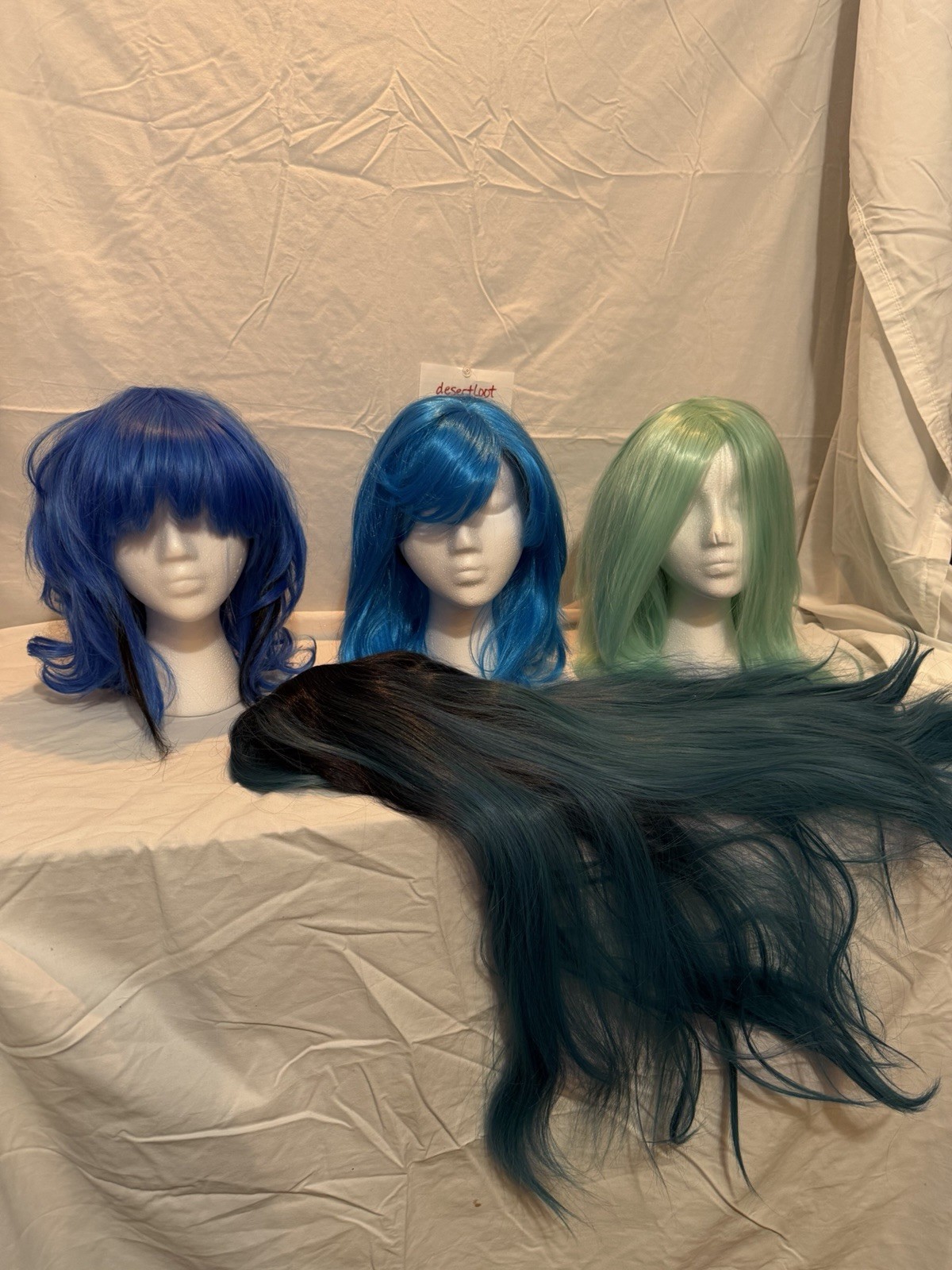 Lot Of 5 Blue Synthetic Wigs Costume Cosplay Party Wig