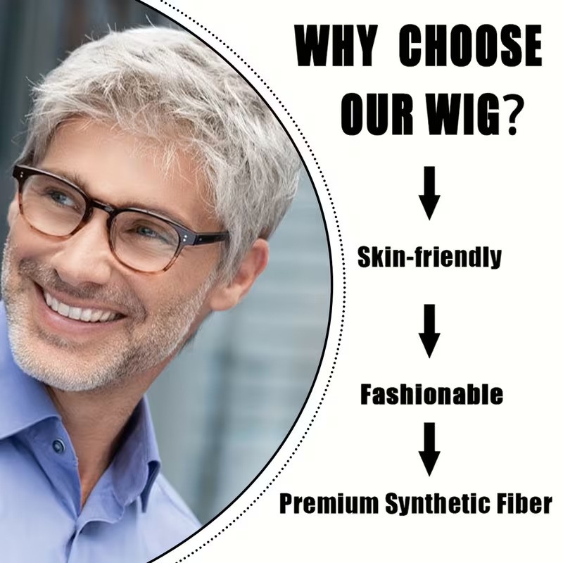 Men Grey Wig Gray Layered Short Beanie Hairpiece Dress Up Universal Cosplay Wigs