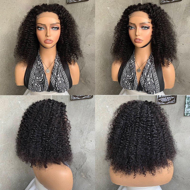 20″ Blend Human Hair Kinky Curly Wigs for Black Women 4×4 Lace Frontal Curly Wig